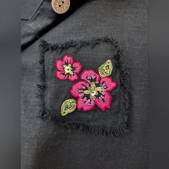 Retro Linen Beach Floral Button Down SunBay Sport Top - Picture 6 of 7